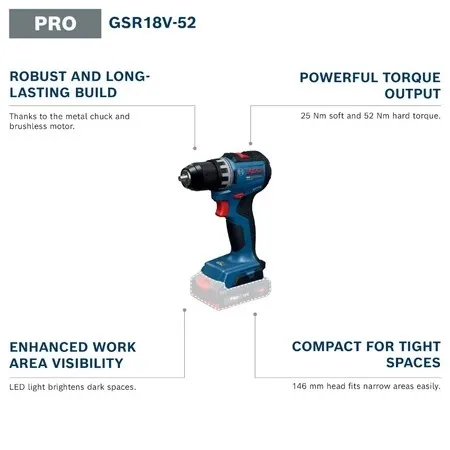 BOSCH GSR 18V-52 PRO Cordless  - Brushless Cordless Electric Drill 18V recension och pris